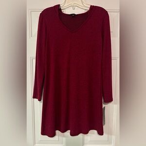 Women’s Tiana B‎ A-line Midi Dress Burgundy LS Pullover Hooded Soft Sz S